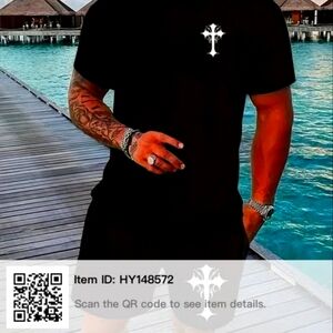 Mens Trendy Causal Cross T-Shirt & Shorts Sz XL nwot $49+Free hat